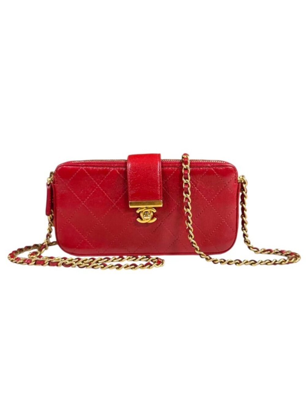 Chanel Shoulder Bag Leather Red Second